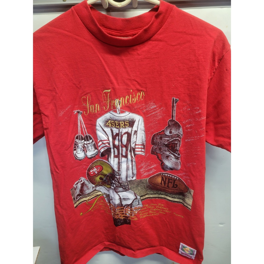 Vtg San Francisco 49ers Nutmeg Mills T Shirt Mens Large Red Single Stitch USA